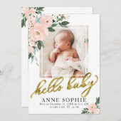 Blush Floral Birth Announge & Bedankt voor je cred Kaart (Voorkant / Achterkant)