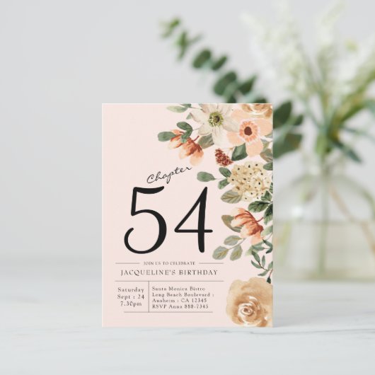 Blush  Floral Birthday Uitnodiging Briefkaart (Staand voorkant)