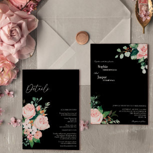 Blush Floral Black — alles in één bruiloft Kaart