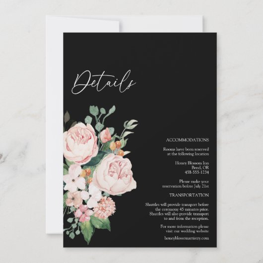 Blush Floral Black Monogram in één bruiloft Kaart (Achterkant)