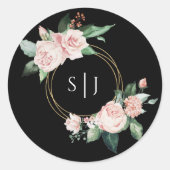 Blush Floral Black Monogram Wedding Sticker (Voorkant)