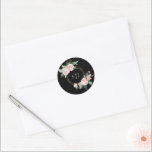 Blush Floral Black Monogram Wedding Sticker<br><div class="desc">Dit bloedige zwarte monogram bruiloft sticker is voorzien van een prachtige chic-neutrale achtergrond van zwart of wit met eenvoudige moderne typografie en elegante kalligrafie om een gesofisticeerde toon aan te geven voor elke soort gebeurtenis. Elk product is voorzien van prachtige blush roze rozen en perzik en ivoor hydrangeas, die voorzien...</div>