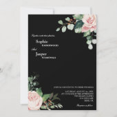Blush Floral Black Photo Wedding Kaart (Voorkant)