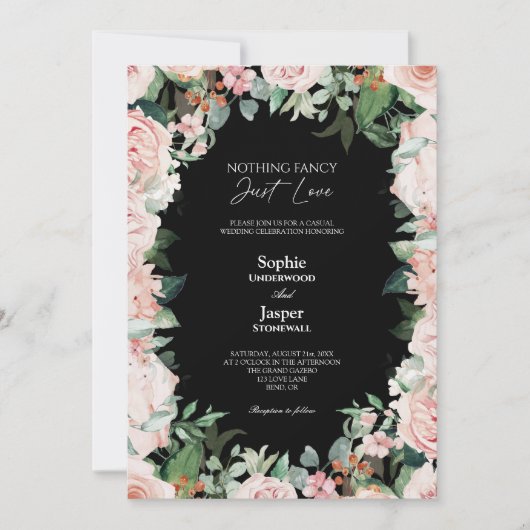 Blush Floral Black Simple Niets Fancy Weddenschap Kaart (Voorkant)