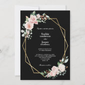 Blush Floral Black Simple Photo Wedding Kaart (Voorkant)