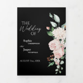 Blush Floral Black Tri-Fold Wedding Invitation Drieluik Uitnodiging (Cover)