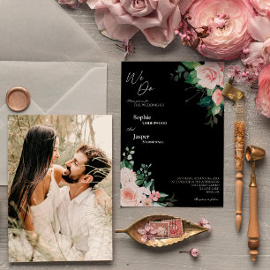 Blush Floral Black We maken foto's bruiloft Kaart