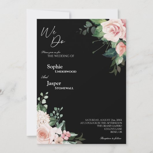 Blush Floral Black We maken foto's bruiloft Kaart (Voorkant)