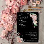Blush Floral Black We zijn erbij betrokken Kaart<br><div class="desc">Deze zwarte vleugje, die we hier gebruiken, is voorzien van een ontwerp met prachtige, chic-neutrale achtergronden van zwart of wit, met eenvoudige moderne typografie en elegante kalligrafie om een gesofisticeerde toon aan te geven voor elke soort gebeurtenis. Elk product is voorzien van prachtige blush roze rozen en perzik en ivoor...</div>