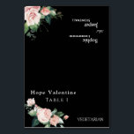 Blush Floral Black Weddenable Place Card Kaart<br><div class="desc">Dit bloedige zwarte bruiloft vouwbare plaatskaart is voorzien van prachtige, chic neutrale achtergronden van zwart of wit met eenvoudige moderne typografie en elegante kalligrafie om een gesofisticeerde toon te zetten voor elke stijl van gebeurtenissen. Elk product is voorzien van prachtige blush roze rozen en perzik en ivoor hydrangeas, die voorzien...</div>