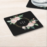 Blush Floral Black Weddenemonogram Kartonnen Onderzetters<br><div class="desc">Dit zwarte monogram van het onderzetter van het donkerbruine brute zwarte bruiloft is voorzien van prachtige, neutrale achtergronden van zwart of wit, met eenvoudige moderne typografie en elegante kalligrafie om een gesofisticeerde toon aan te geven voor elke soort gebeurtenis. Elk product is voorzien van prachtige blush roze rozen en perzik...</div>