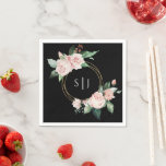 Blush Floral Black Weddenemonogram Servet<br><div class="desc">Dit bloeiende zwarte bruinkoolmonogram servetjes ontwerp biedt prachtige, chic neutrale achtergronden van zwart of wit met eenvoudige moderne typografie en elegante kalligrafie om een verfijnde toon te zetten voor elke stijl van gebeurtenissen. Elk product is voorzien van prachtige blush roze rozen en perzik en ivoor hydrangeas, die voorzien zijn van...</div>