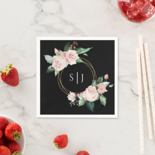 Blush Floral Black Weddenemonogram Servet