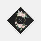 Blush Floral Black Weddenemonogram Servet (Hoek)