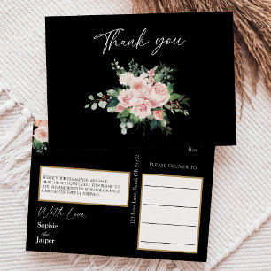 Blush Floral Black Weddenschap Dank je Briefkaart