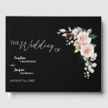 Blush Floral Black Weddenschap Gastenboek<br><div class="desc">Dit bloedige zwarte trouwgastenboek is voorzien van prachtige, chic neutrale achtergronden van zwart of wit met eenvoudige moderne typografie en elegante kalligrafie om een gesofisticeerde toon te stellen voor elke stijl van gebeurtenissen. Elk product is voorzien van prachtige blush roze rozen en perzik en ivoor hydrangeas, die voorzien zijn van...</div>