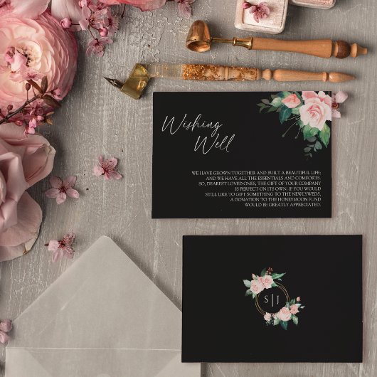 Blush Floral Black Weddenschap goed Informatiekaartje