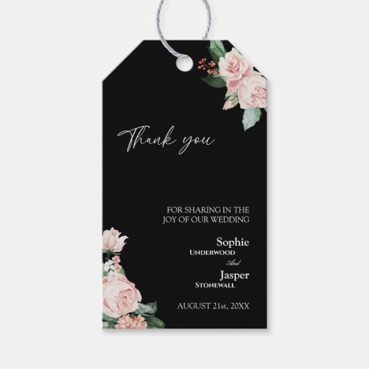 Blush Floral Black Weddenschap Hartelijk dank Labe Cadeaulabel (Voorkant)