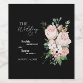 Blush Floral Black Weddenschap Wine Label Wijn Etiket (Enkel label)