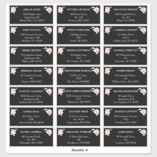 Blush Floral Black Weddenschappen adresetiketten Sticker (Vel)