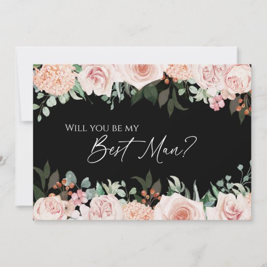 Blush Floral Black Wedding Best Man proposal Kaart (Voorkant)