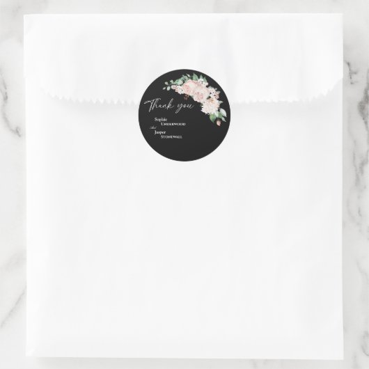 Blush Floral Black Wedding Dank je Sticker (Tas)