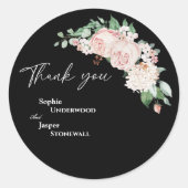 Blush Floral Black Wedding Dank je Sticker (Voorkant)