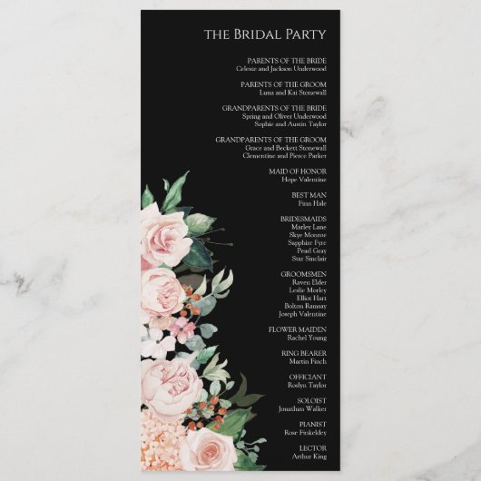 Blush Floral Black Wedding Flat Program Programmakaart (Achterkant)