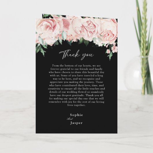 Blush Floral Black Wedding Folded Program Programma (Achterkant)