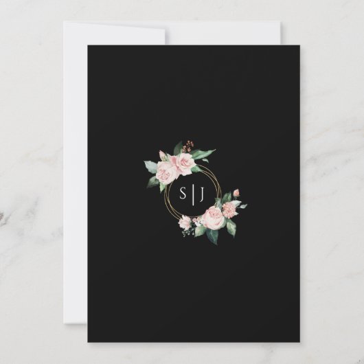 Blush Floral Black Wedding Invitation Kaart (Achterkant)