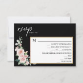 Blush Floral Black Wedding Menu RSVP-kaart (Voorkant)