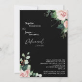 Blush Floral Black Wedding Rehearsal Dinner Kaart (Voorkant)