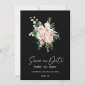 Blush Floral Black Wedding Save the Date (Voorkant)