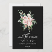 Blush Floral Black Wedding Save the Date Kaart (Voorkant)