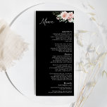 Blush Floral Black Weduwen Flat Menu<br><div class="desc">Dit bloedige zwarte bruiloft platte menuontwerp is voorzien van prachtige, chic neutrale achtergronden van zwart of wit met eenvoudige moderne typografie en elegante kalligrafie om een gesofisticeerde toon te stellen voor elke stijl van gebeurtenissen. Elk product is voorzien van prachtige blush roze rozen en perzik en ivoor hydrangeas, die voorzien...</div>
