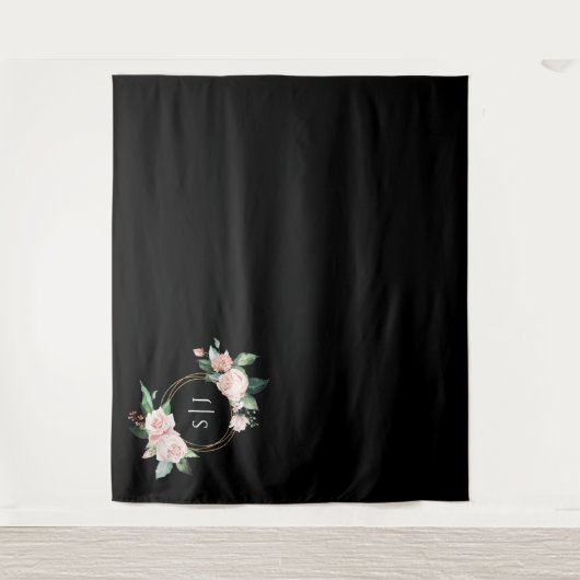 Blush Floral Black Weduwfoto achtergrond Wandkleed (Voorkant)