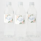 Blush Floral Blue Silver Geometric Vrijgezellenfee Waterfles Etiket (Flessen)