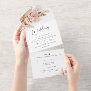 Blush Floral Boho All in One Wedding Invite All In One Uitnodiging