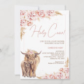 Blush Floral Boho Highland Koe Kalf Baby shower Kaart (Voorkant)