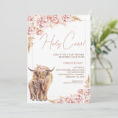Blush Floral Boho Highland Koe Kalf Baby shower Kaart (Staand voorkant)