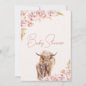 Blush Floral Boho Highland Koe Kalf Baby shower Kaart (Achterkant)