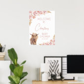 Blush Floral Boho Highland Koe Kalf Baby shower Poster (Thuiskantoor)