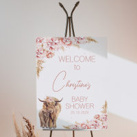 Blush Floral Boho Highland Koe Kalf Baby shower