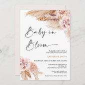 Blush Floral Boho Pampas Grass Baby in Bloom Kaart (Voorkant / Achterkant)