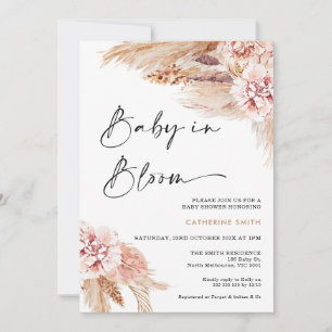 Blush Floral Boho Pampas Grass Baby in Bloom Kaart