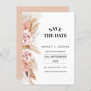 Blush Floral Boho Pampas grass Save the Date Card Kaart