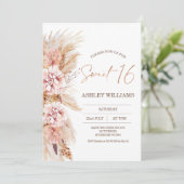 Blush Floral Boho Pampas Grass Sweet 16 Birthday Kaart (Staand voorkant)