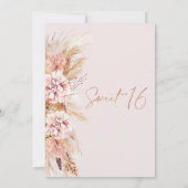Blush Floral Boho Pampas Grass Sweet 16 Birthday Kaart (Achterkant)