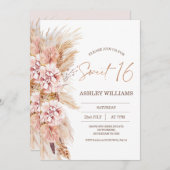 Blush Floral Boho Pampas Grass Sweet 16 Birthday Kaart (Voorkant / Achterkant)
