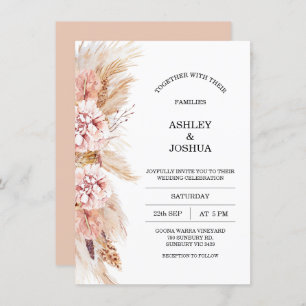 Blush Floral Boho Pampas Grass Wedding Invitation Kaart